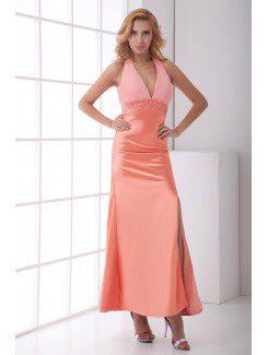 Satin V-Neckline Sheath Floor Length Sequins Prom Dress