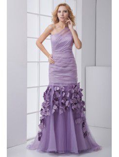 Organza strapless schede vloerlengte boog galajurk