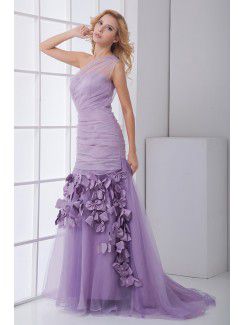 Organza Strapless Sheath Floor Length Bow Prom Dress