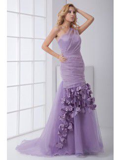 Organza Strapless Sheath Floor Length Bow Prom Dress