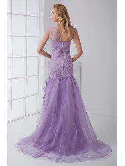 Organza Strapless Sheath Floor Length Bow Prom Dress