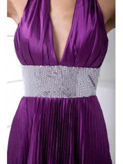 Satin V-Neckline Empire line Chapel Train Sequins and Sash Prom Dress