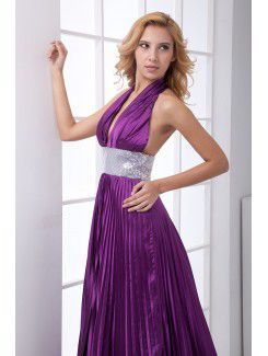 Satin V-Neckline Empire line Chapel Train Sequins and Sash Prom Dress