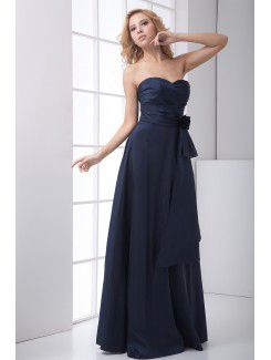 Taffeta Sweetheart Corset Floor Length Hand-made Flower and Sash Prom Dress