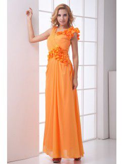 Chiffon V-Neckline Sheath Floor Length Hand-made Flower Prom Dress