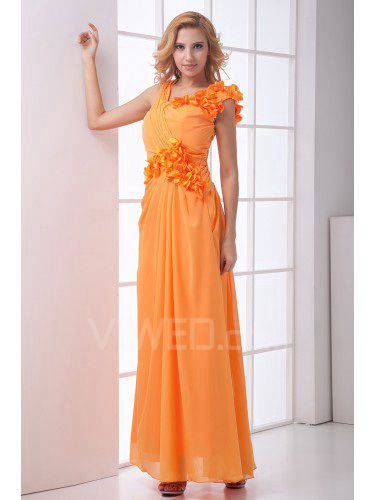 Chiffon V-Neckline Sheath Floor Length Hand-made Flower Prom Dress