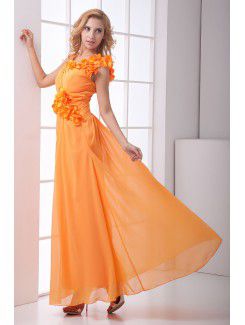 Chiffon V-Neckline Sheath Floor Length Hand-made Flower Prom Dress