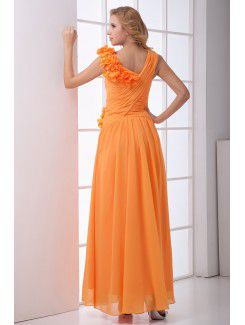 Chiffon V-Neckline Sheath Floor Length Hand-made Flower Prom Dress