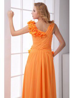 Chiffon V-Neckline Sheath Floor Length Hand-made Flower Prom Dress