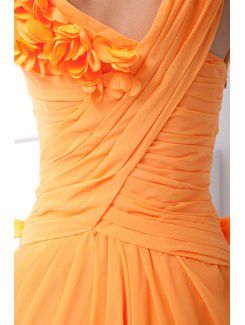 Chiffon V-Neckline Sheath Floor Length Hand-made Flower Prom Dress