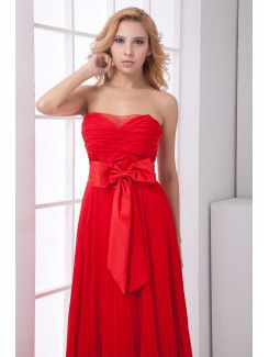 Chiffon Sweetheart Column Floor Length Sash and Bow Prom Dress