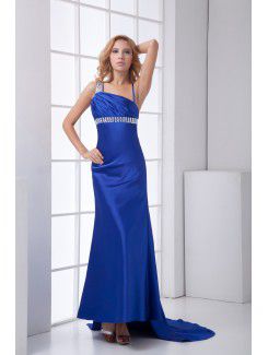 Satin Asymmetrical Sheath Sweep Train Sequins Prom Dress