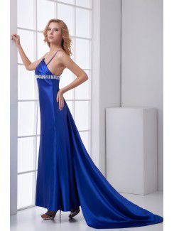 Satin Asymmetrical Sheath Sweep Train Sequins Prom Dress