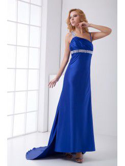 Satin Asymmetrical Sheath Sweep Train Sequins Prom Dress