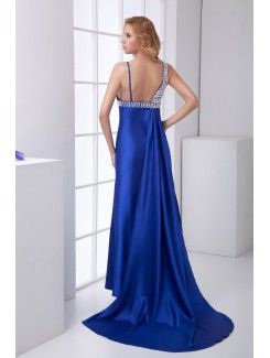 Satin Asymmetrical Sheath Sweep Train Sequins Prom Dress