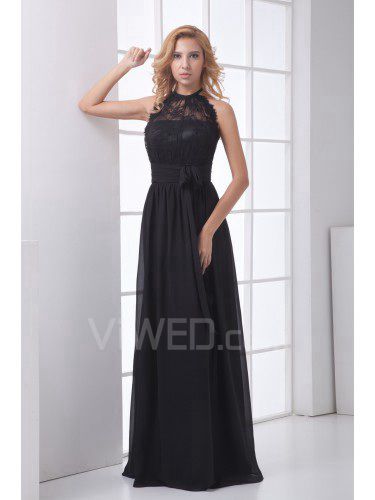 Chiffon Jewel Column Floor Length Sash Prom Dress