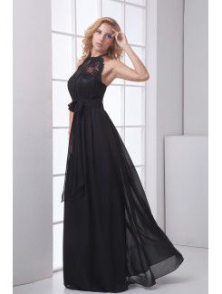 Chiffon Jewel Column Floor Length Sash Prom Dress