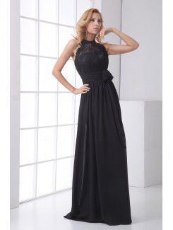 Chiffon Jewel Column Floor Length Sash Prom Dress