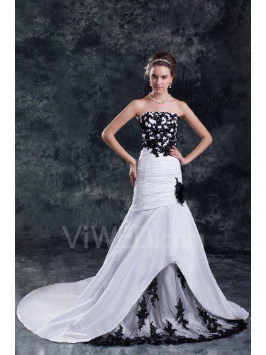 Taffeta and Net Strapless Chapel Train Sheath Embroidered Wedding Dress