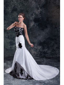 Taffeta and Net Strapless Chapel Train Sheath Embroidered Wedding Dress