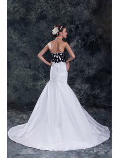 Taffeta and Net Strapless Chapel Train Sheath Embroidered Wedding Dress