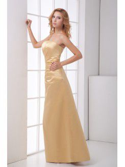 Satin Strapless Sheath Floor Length Gathered Ruched Prom Dress