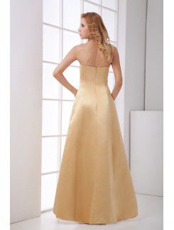 Satin Strapless Sheath Floor Length Gathered Ruched Prom Dress