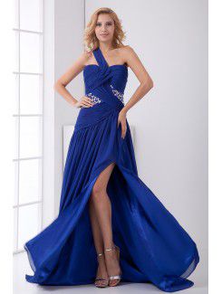 Chiffon One-Shoulder A-line Floor Length Sequins Prom Dress