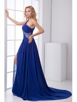 Chiffon One-Shoulder A-line Floor Length Sequins Prom Dress