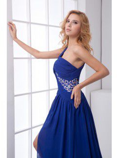 Chiffon One-Shoulder A-line Floor Length Sequins Prom Dress