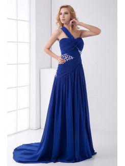 Chiffon One-Shoulder A-line Floor Length Sequins Prom Dress