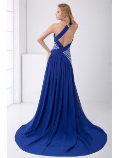 Chiffon One-Shoulder A-line Floor Length Sequins Prom Dress