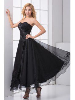 Organza Sweetheart Column Ankle-Length Embroidered Prom Dress