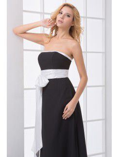 Chiffon Strapless Column Floor Length Sash Prom Dress