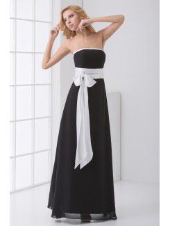 Chiffon Strapless Column Floor Length Sash Prom Dress