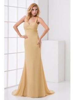 Chiffon coluna querida varrer trem vestido de baile