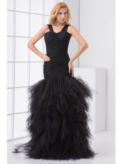 Net Sweetheart Sheath Floor Length Crisscross Ruched Prom Dress