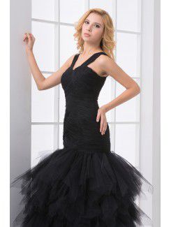 Net Sweetheart Sheath Floor Length Crisscross Ruched Prom Dress