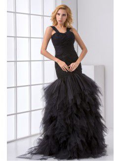 Net Sweetheart Sheath Floor Length Crisscross Ruched Prom Dress
