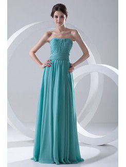 Chiffon strapless kolom vloer lengte kriskras ruches galajurk