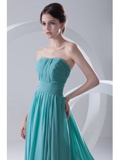 Chiffon Strapless Column Floor Length Crisscross Ruched Prom Dress