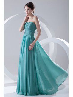 Chiffon Strapless Column Floor Length Crisscross Ruched Prom Dress