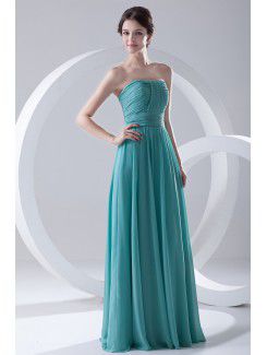 Chiffon Strapless Column Floor Length Crisscross Ruched Prom Dress