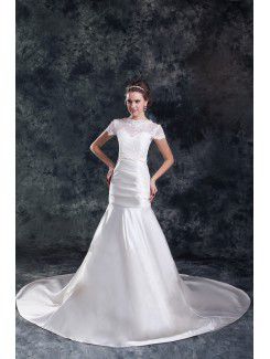 Satin sweetheart balayage train robe de mariée fourreau avec la veste