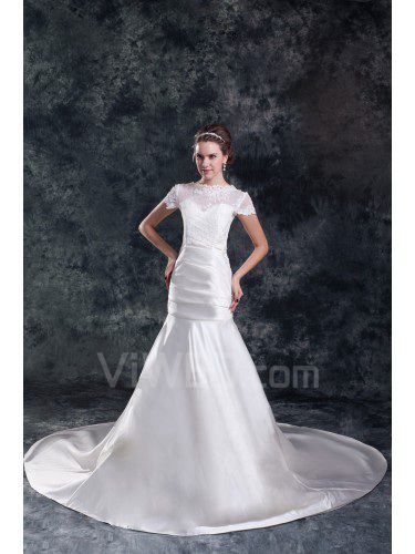 Satin sweetheart balayage train robe de mariée fourreau avec la veste