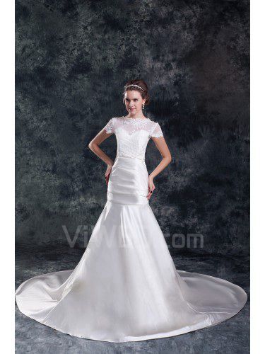 Satin Sweetheart Sweep Train Sheath Wedding Dress with Jacket