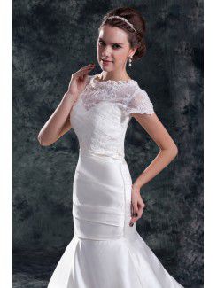 Satin Sweetheart Sweep Train Sheath Wedding Dress with Jacket