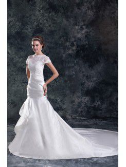 Satin Sweetheart Sweep Train Sheath Wedding Dress with Jacket