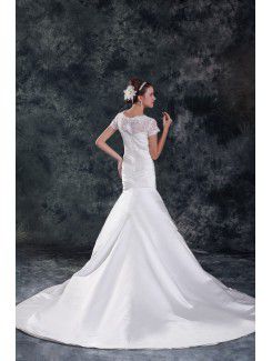 Satin Sweetheart Sweep Train Sheath Wedding Dress with Jacket