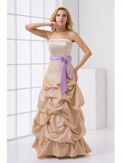 Satin Strapless A-line Floor Length Prom Dress